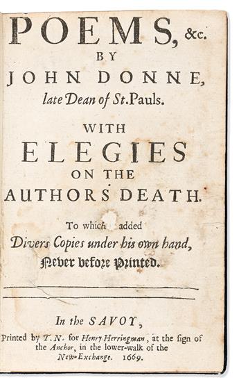 Donne, John (1571-1631) Poems, &c. with Elegies on the Author's Death. To which is added Divers Copies under his own Hand, Never befor           